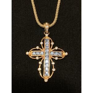 Camrose & Kross JBK Gold and Blue Cross Necklace 18 Inches